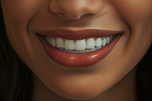 AI generated Close up of a smile with nice white teeth. AI Generated photo