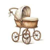 AI generated Watercolor Baby carriage Clipart on white background. AI Generated photo