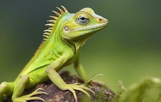 ai generado bronchocela cristatella, además conocido como el verde crestado lagarto. generativo ai foto