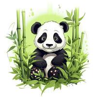 AI generated Cute panda in the middle of a bamboo forest. T-shirt design. AI Generated photo