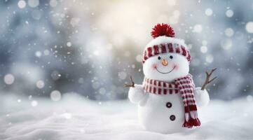 AI generated Happy snowman in the winter scenery. AI Generated photo