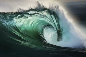 AI generated Extreme close up of thrashing emerald ocean waves. AI Generated photo