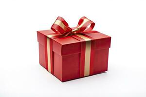 AI generated Gift box with red ribbon isolated on white background. AI Generated photo