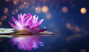 AI generated Lotus Pink light purple floating light sparkle purple background. AI Generated photo