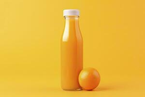 AI generated Orange Juice bottle on orange background. AI Generated photo