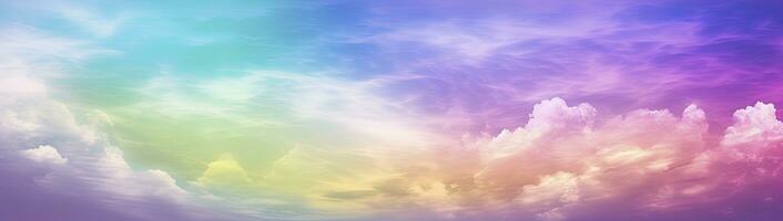 AI generated Rainbow sky with fluffy clouds. Multicolored toned sky. AI Generated. photo