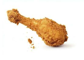 AI generated Fried chicken leg falling in the air isolated on a white background. AI Generated. photo