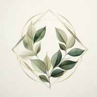 AI generated Watercolor geometry shape wreath with green leaf. AI Generated photo