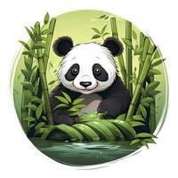 AI generated Cute panda in the middle of a bamboo forest. T-shirt design. AI Generated photo