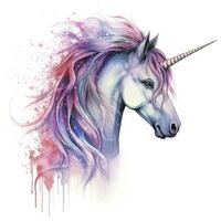 AI generated Watercolor fantasy unicorn clip art. AI Generated photo