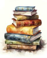 AI generated Watercolor pile of books isolated on white background. AI Generated photo