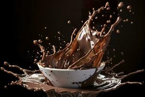 AI generated splash of chocolate or Cocoa. Generative AI photo