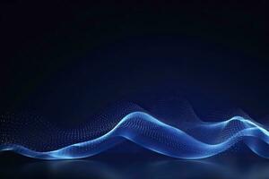 AI generated Dynamic blue particle wave. Abstract sound visualization. Digital structure of the wave flow of luminous particles. AI Generated. photo