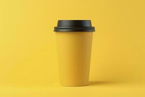 AI generated Blank coffee cup isolated on yellow background. AI Generated photo