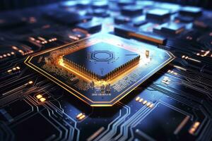 AI generated Futuristic central processor unit. Powerful Quantum CPU motherboard. AI Generated photo