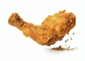 AI generated Fried chicken leg falling in the air isolated on a white background. AI Generated. photo