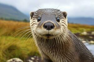 AI generated Otter in the water. AI Generated photo