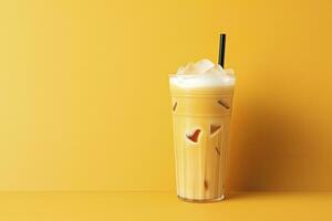 AI generated Iced Latte on yellow background. AI Generated photo