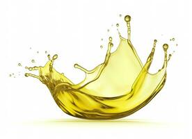 AI generated Olive or engine oil splash, cosmetic serum liquid isolated on white background. Generative AI photo