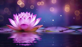 AI generated Lotus Pink light purple floating light sparkle purple background. AI Generated photo