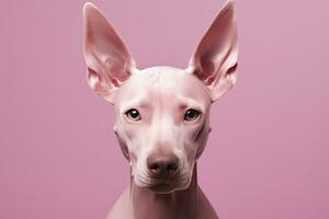 AI generated Pink colored dog on Pink Background. AI Generated photo