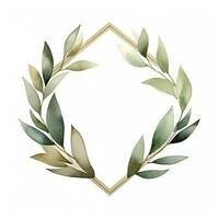 AI generated Watercolor geometry shape wreath with green leaf. AI Generated photo