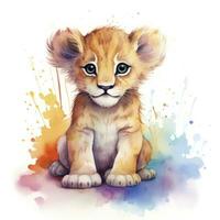 AI generated Watercolor Baby Lion. AI Generated photo