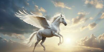 AI generated A white horse with wings. AI Generated photo