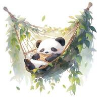 AI generated A sleepy baby panda in a hammock. watercolor illustration. AI Generated photo