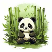 AI generated Cute panda in the middle of a bamboo forest. T-shirt design. AI Generated photo