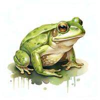 AI generated Watercolor green frog on white background.  AI Generated photo