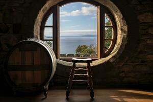 AI generated Barrel in an ancient castle beside the window. AI Generated photo