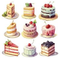 AI generated Set of Cake piece illustration on white background. AI Generated photo