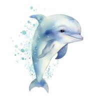 AI generated Watercolor fantasy Baby Dolphin clip art isolated white background. AI Generated photo