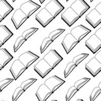 Vector line monochrome seamless pattern with open books