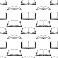 Vector line monochrome seamless pattern with open books