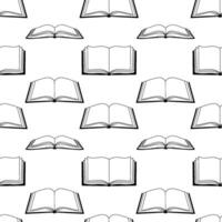 Vector line monochrome seamless pattern with open books