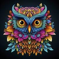 AI generated Multicolored mandala owl coloring page for adults. AI Generated photo