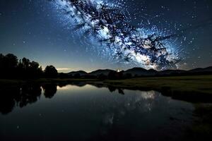 AI generated Milky Way Reflected on Lake. AI Generated photo