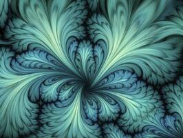 AI generated Aqua and Green psychedelic fractal.  AI Generated photo