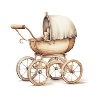 AI generated Watercolor Baby carriage Clipart on white background. AI Generated photo