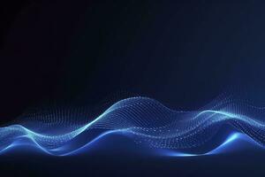 AI generated Dynamic blue particle wave. Abstract sound visualization. Digital structure of the wave flow of luminous particles. AI Generated. photo