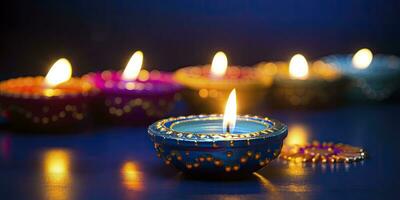 AI generated Happy Diwali. Diya oil lamps were lit during the celebration. AI Generated photo