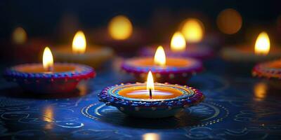 AI generated Happy Diwali. Diya oil lamps were lit during the celebration. AI Generated photo