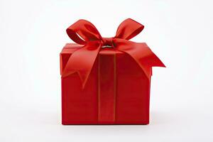 AI generated Gift box with red ribbon isolated on white background. AI Generated photo