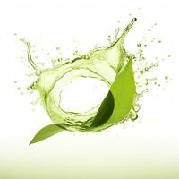 AI generated Green herbal tea wave splash with leaves flow. AI Generated photo