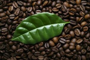 AI generated Green leaves with coffee beans as background. AI Generated photo