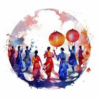 AI generated Lantern Festival in watercolor style. T-shirt Design. AI Generated photo