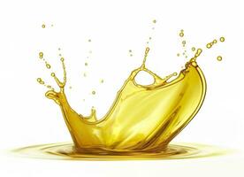 AI generated Olive or engine oil splash, cosmetic serum liquid isolated on white background. Generative AI photo