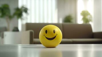 AI generated A Yellow Smiling Ball Can Promote a Positive Work Environment. Generative AI photo